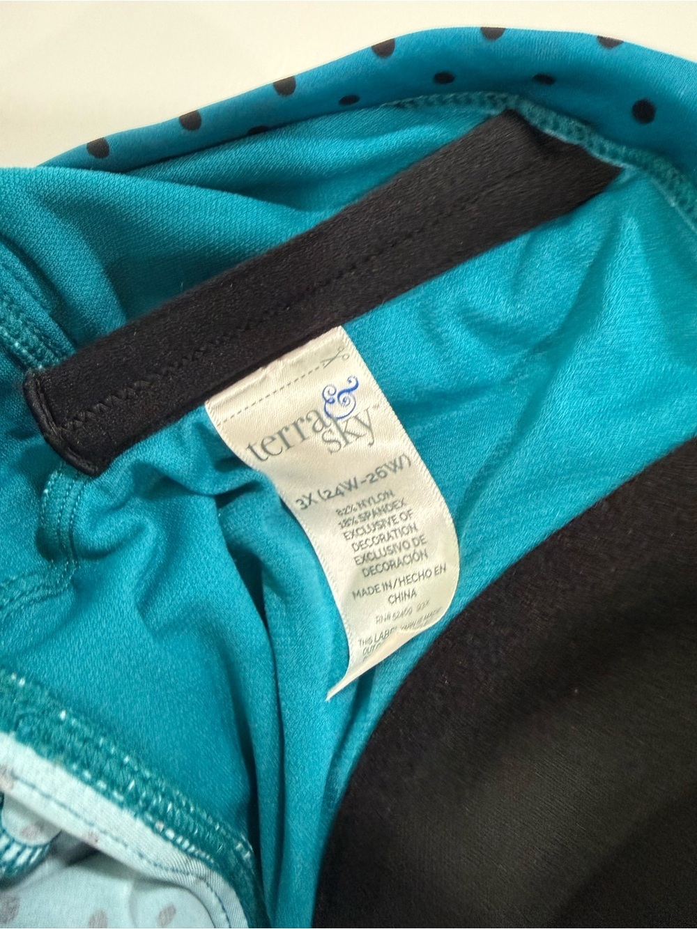 Terra & Sky Teal Black Polka Dot Peplum Two Piece Swimsuit Size 3X Beach Vacay - Picture 8 of 9